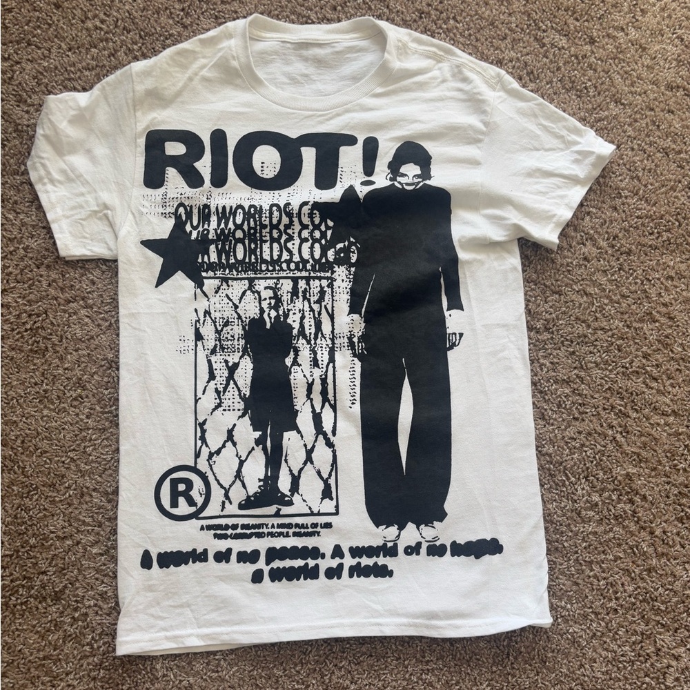 Uvsailles "RIOT!" White Tee (Screen Printed & 100% Cotton)